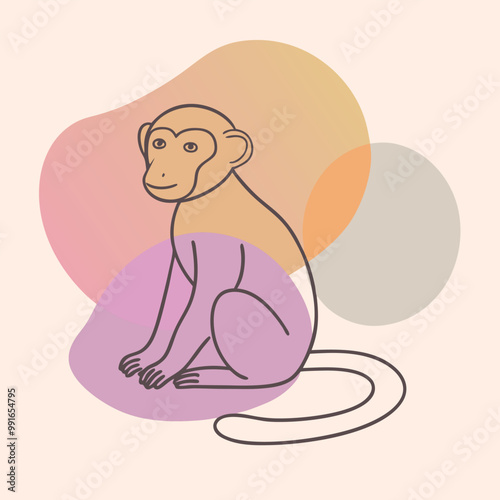 a black silhouette of a monkey. The monkey is sitting on its hind legs with its front paws on the ground and its tail curled around its body