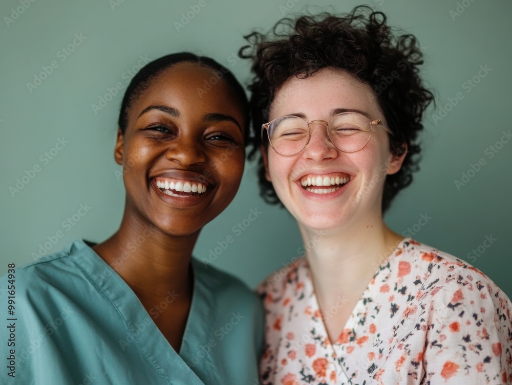 Two Smiling Healthcare Professionals with Joyful Expressions Two Smiling Healthcare Professionals with Joyful Expressions