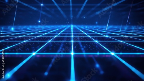 Wallpaper Mural Glowing blue beams of holographic light cutting through a tech-inspired grid of digital elements, capturing modern technology vibes. Torontodigital.ca