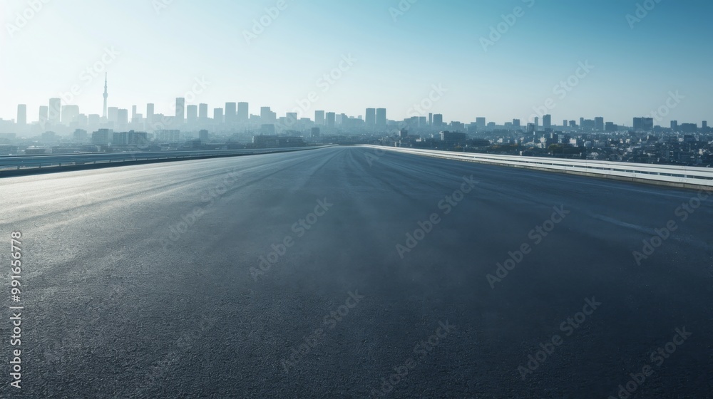 A panoramic view of an empty asphalt road with a stunning city skyline in the background, perfect for car advertising and promotional materials. A panoramic view of an empty asphalt road with a stunning city skyline in the background, perfect for car advertising and promotional materials.