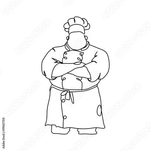 Dessin en ligne continue d'un chef cuisinier, lineart, vecteur