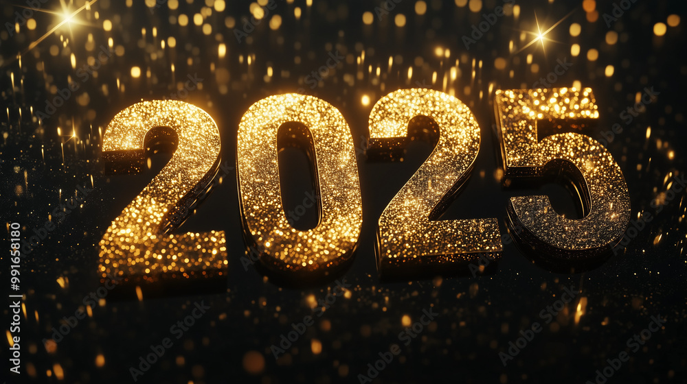 Glittering 2025 Gold Numbers on Dark Background with Sparkles, New Year’s Countdown Glittering 2025 Gold Numbers on Dark Background with Sparkles, New Year’s Countdown