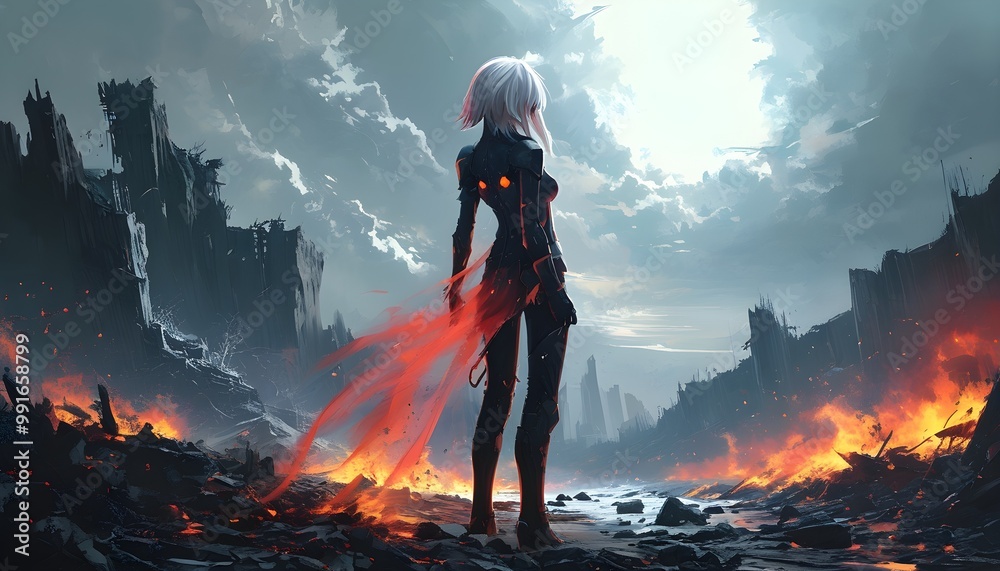 Epic fantasy scene depicting the boundary of the world, merging ...