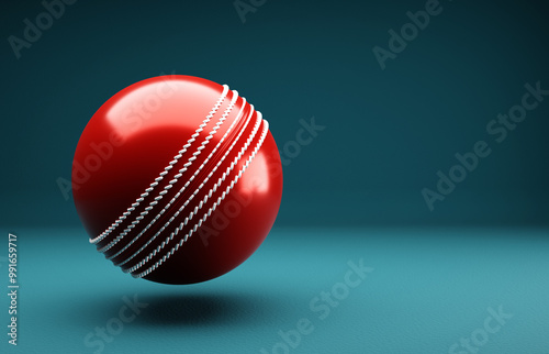 Cricket ball on blue background. 3d-rendering photo