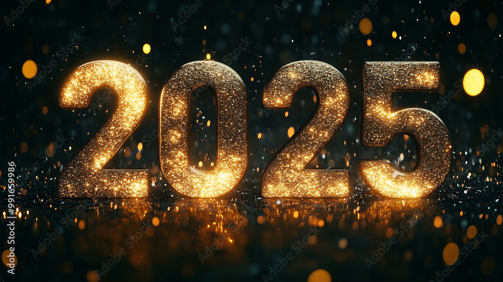 Glittering 2025 Gold Numbers on Dark Background with Bokeh Lights, New Year’s Countdown Glittering 2025 Gold Numbers on Dark Background with Bokeh Lights, New Year’s Countdown