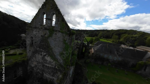 FPV drone video of flying around the ruins of the abbey of Alune in Belgium. photo