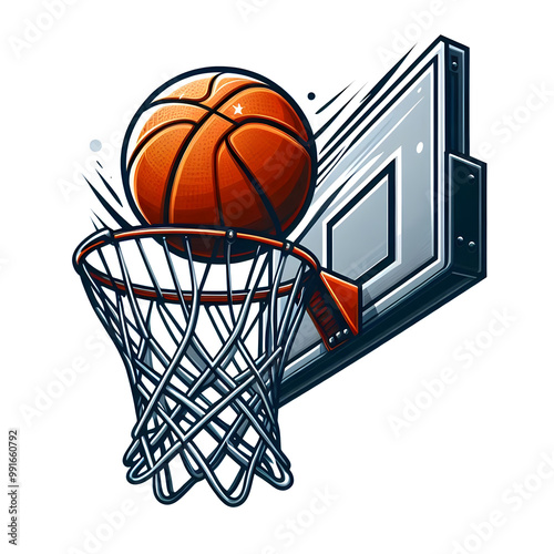 Basketball hoop and ball in the basket