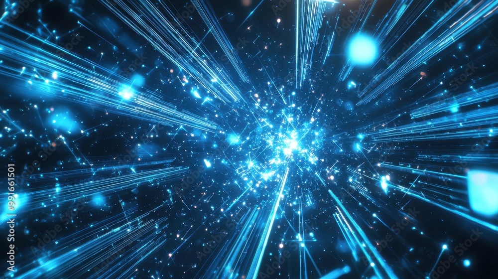 Holographic background featuring sharp blue beams of light intersecting with tech-inspired digital elements and symbols. Holographic background featuring sharp blue beams of light intersecting with tech-inspired digital elements and symbols.