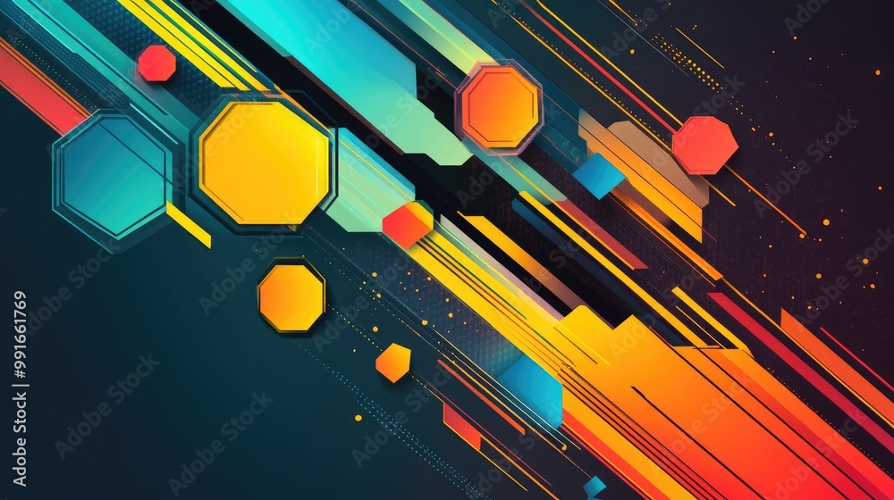 A dynamic abstract banner with colorful hexagons and diagonal lines, blending with geometric shapes to create a fluid, modern design A dynamic abstract banner with colorful hexagons and diagonal lines, blending with geometric shapes to create a fluid, modern design