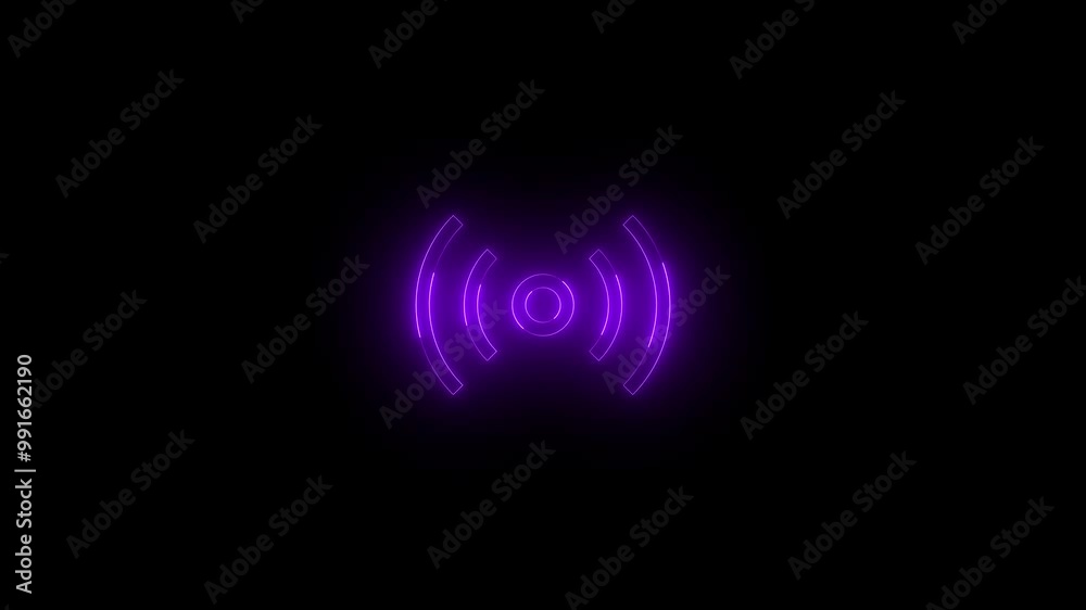 Neon streaming icon purple glowing black background animation Neon streaming icon purple glowing black background animation