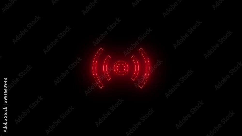 Neon streaming icon red glowing black background animation Neon streaming icon red glowing black background animation
