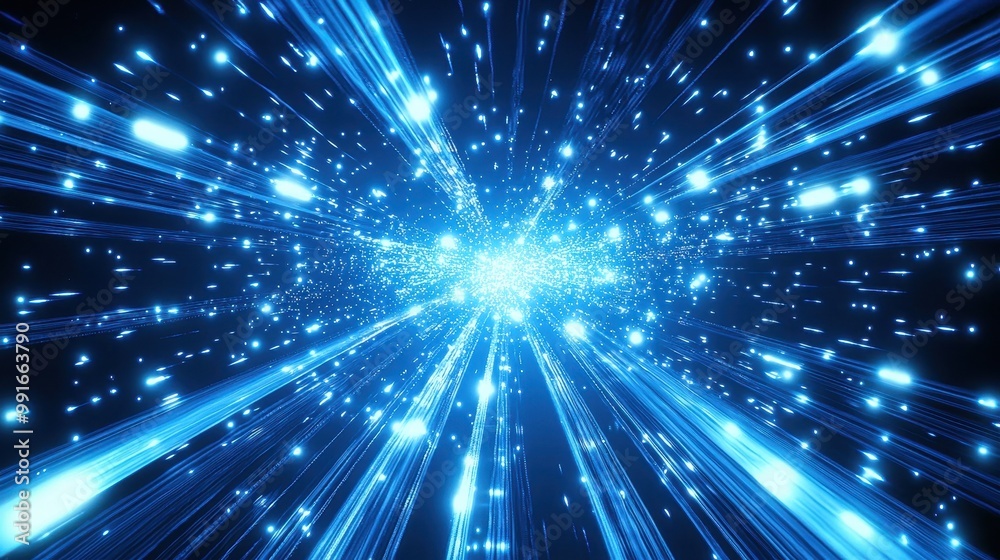 Naklejka premium Holographic background image, blue beams of light, modern technology sense.