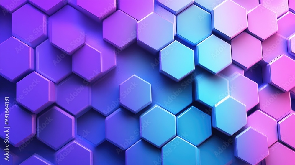 A modern abstract background of hexagons in blue and purple, transitioning seamlessly with a soft gradient, forming a dynamic geometric design A modern abstract background of hexagons in blue and purple, transitioning seamlessly with a soft gradient, forming a dynamic geometric design