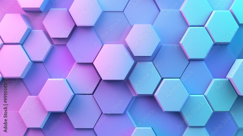 A modern abstract background of hexagons in soft blue and purple tones, arranged in a flowing gradient pattern with smooth transitions and depth A modern abstract background of hexagons in soft blue and purple tones, arranged in a flowing gradient pattern with smooth transitions and depth