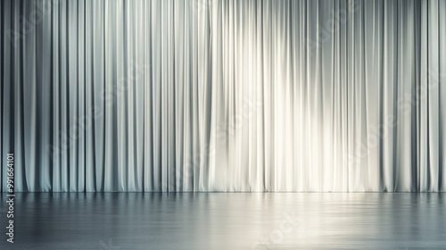 A minimalist backdrop with sleek, vertical curtains in muted gray tones, forming a clean and elegant design that complements any stage performance photo