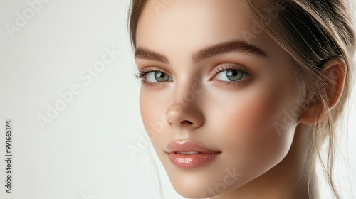 Young woman with beautiful skin and natural makeup, portrait shot