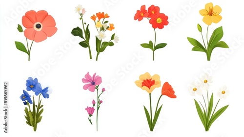 A set of stylized floral icons, showcasing a variety of flowers in different stages of bloom, designed for easy use in web design.