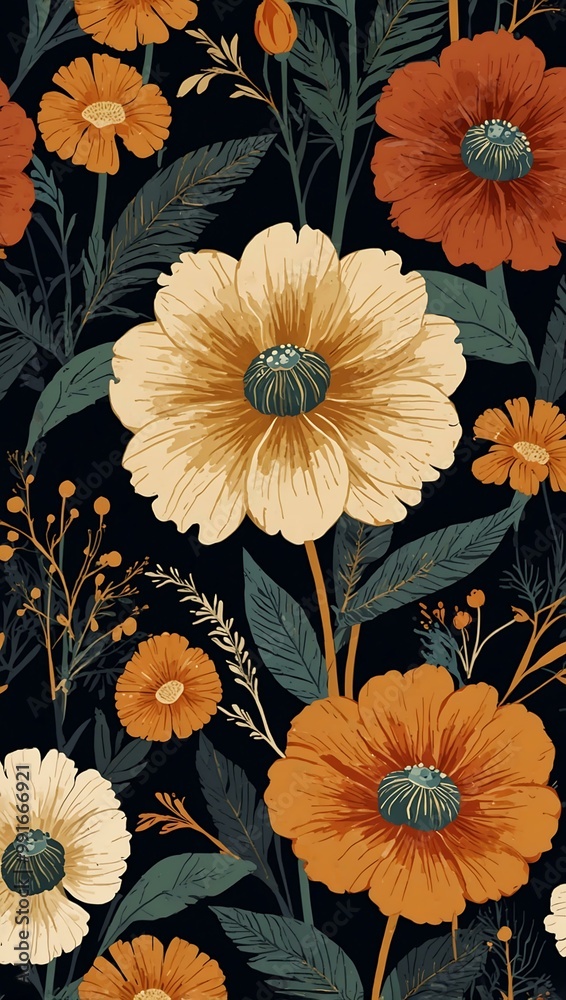 Fashionable Art Deco floral print with a modern touch. Fashionable Art Deco floral print with a modern touch.
