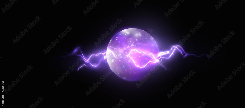 Obraz premium Realistic sphere with liquid texture of planet surface. Vector spatial horizontal illustration of purple planet. Planet view from satellite in outer space.