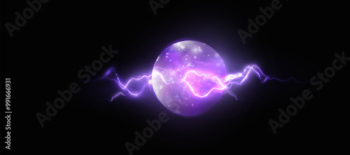 Realistic sphere with liquid texture of planet surface. Vector spatial horizontal illustration of purple planet. Planet view from satellite in outer space.
