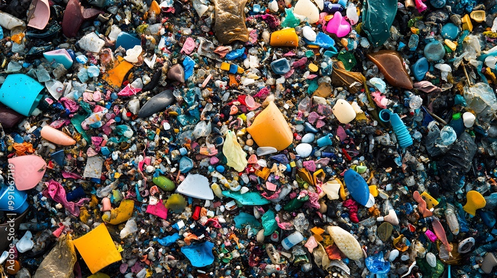 Close-up of Colorful Plastic Debris on a Beach Close-up of Colorful Plastic Debris on a Beach