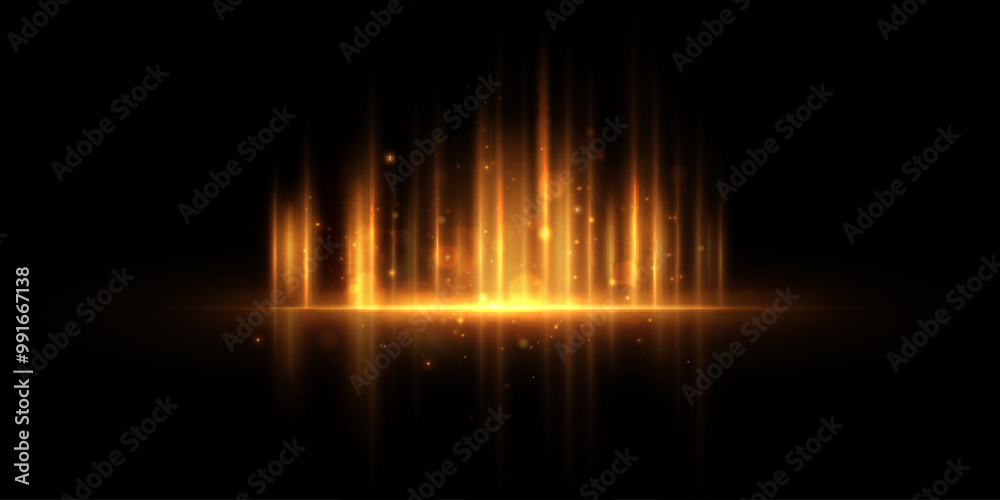 Abstract glowing golden vertical lighting lines on a dark background. Bright light explosion of sun rays on a dark background. Luxurious design style. Vector illustration
Abstract glowing golden vertical lighting lines on a dark background. Bright light explosion of sun rays on a dark background. Luxurious design style. Vector illustration