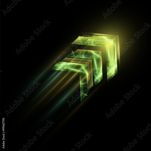 Light effect high speed movement green light high speed bright arrow bright green glow. Dynamic movement high speed arrow light energy Vector