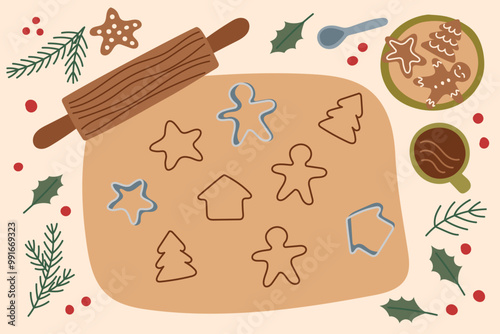 Christmas background. Christmas cookies. Sustainable Christmas banner.