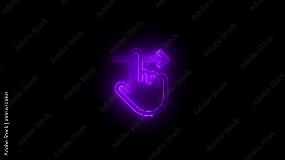 Neon swipe icon purple glowing black background animation Neon swipe icon purple glowing black background animation