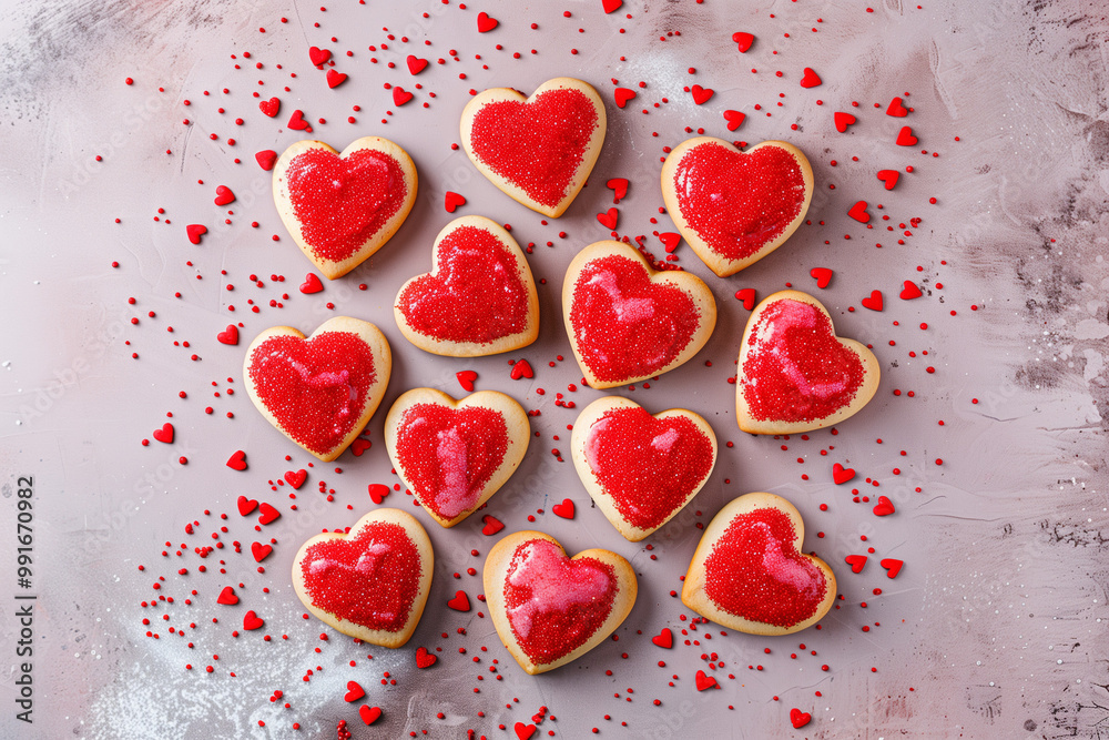 Fototapeta premium Heart shaped cookies on a pink background. High quality photo