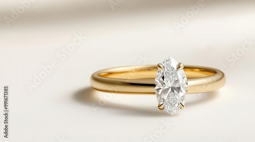 Marquise-cut diamond ring with a minimalist band, isolated on a white surface, marquise-cut ring, slender beauty