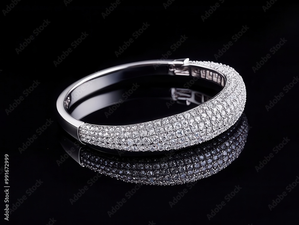 Diamond-encrusted cuff bracelet, isolated on a black surface, reflecting brilliance, diamond cuff, bold statement Diamond-encrusted cuff bracelet, isolated on a black surface, reflecting brilliance, diamond cuff, bold statement