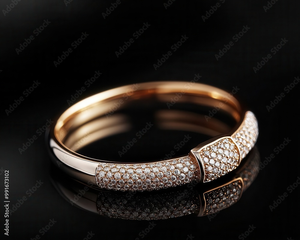 Diamond-encrusted bangle, isolated on a black surface, reflecting light and glamour, diamond bangle, bold luxury Diamond-encrusted bangle, isolated on a black surface, reflecting light and glamour, diamond bangle, bold luxury