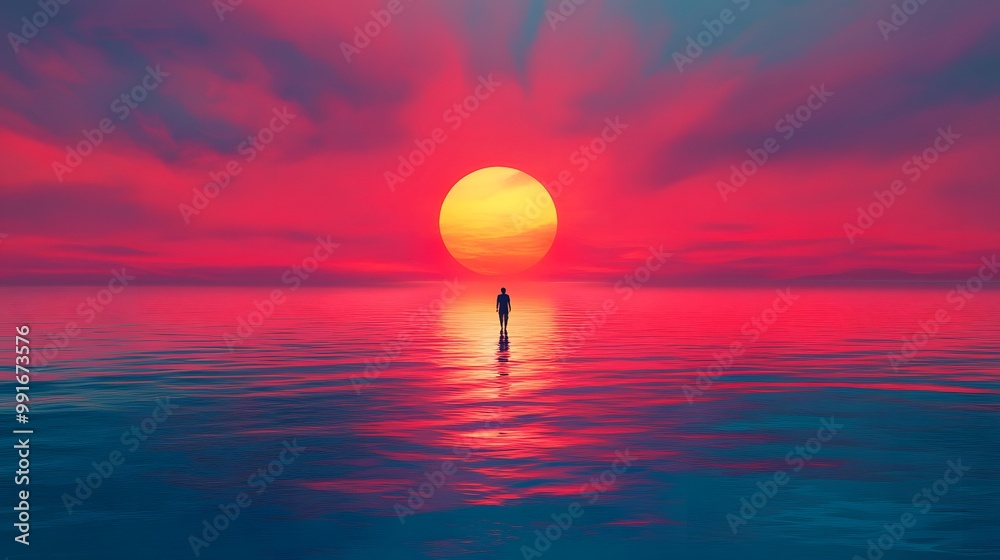 73. A vibrant god of the sun rising above a tranquil sea 73. A vibrant god of the sun rising above a tranquil sea