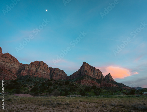 The Watchmen in Zion National Park at dusk