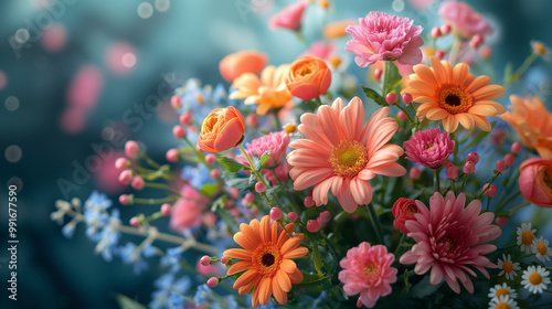 Vibrant and colorful flowers in a close-up floral arrangement, showcasing the beauty of nature and the joy of spring