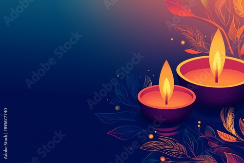 Diwali themed art.  Painted oil lamp, candlestick.  Symbol of Indian holiday.  Navratri photo