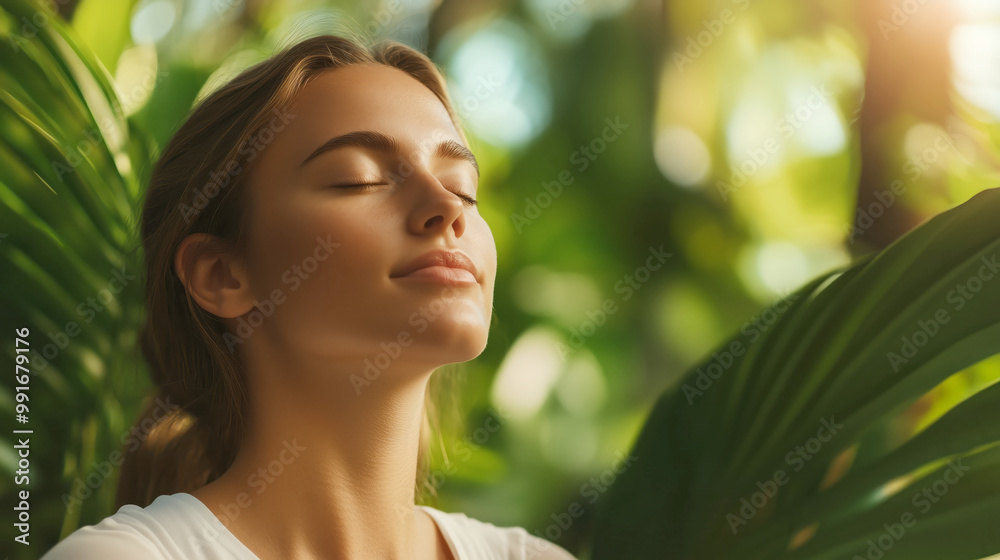 Serene Woman Practicing Yoga Outdoors in Nature Serene Woman Practicing Yoga Outdoors in Nature