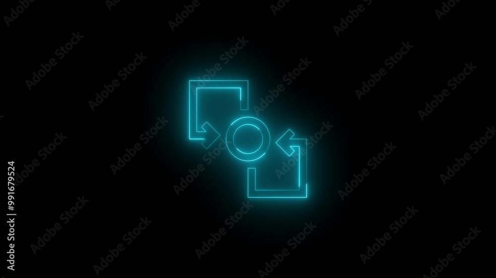 Neon tap and send icon cyan glowing black background animation Neon tap and send icon cyan glowing black background animation