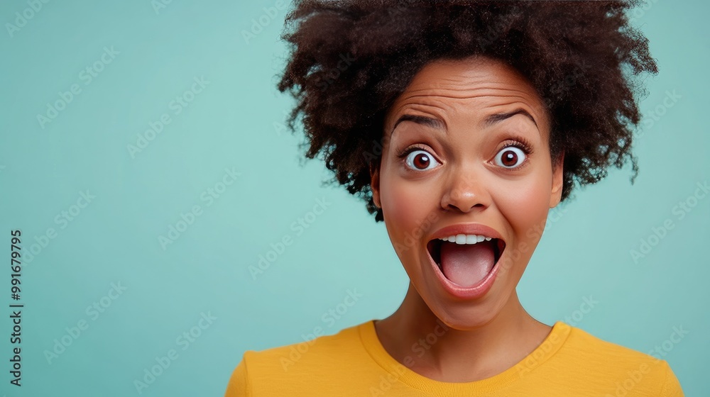 Woman with surprised expression. Ideal for depicting shock, amazement, or excitement.