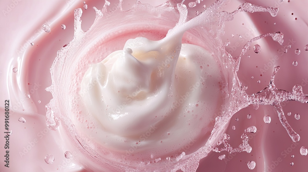 Pink liquid with white splash. Perfect for cosmetics, beauty and skincare.