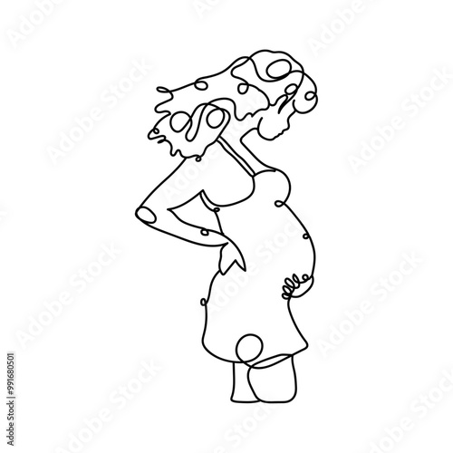 Dessin en ligne continue d'une femme enceinte, lineart, vecteur