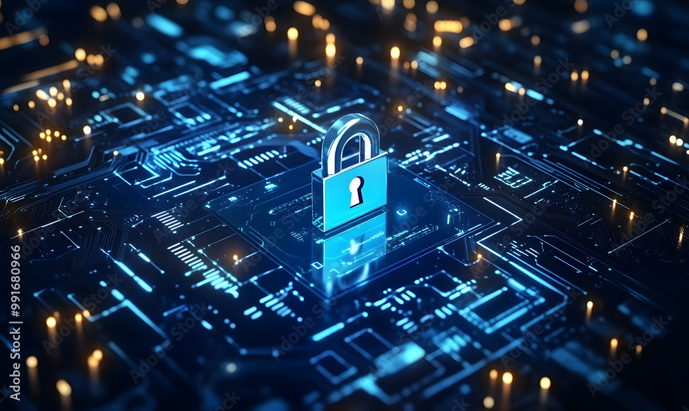 Digital encrypted Lock with data multilayers. Internet Security concept motherboard lock pcb Encrypted, generative ai Digital encrypted Lock with data multilayers. Internet Security concept motherboard lock pcb Encrypted, generative ai