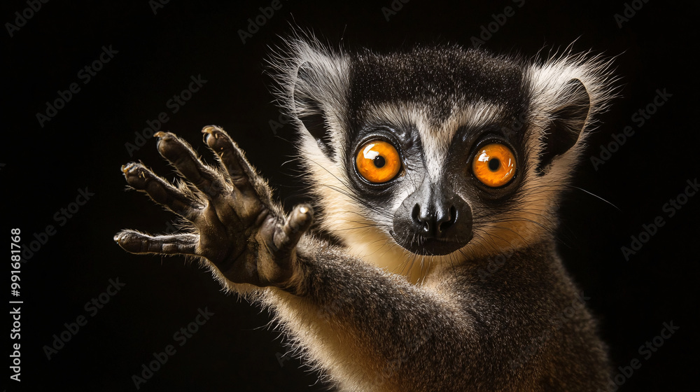 Fototapeta premium Curious Lemur with Big Orange Eyes