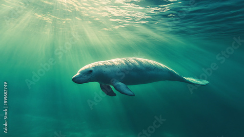 Manatee Swimming in Sunbeams