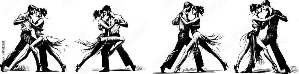 Four vector sketches of a couple dancing salsa on white background Four vector sketches of a couple dancing salsa on white background