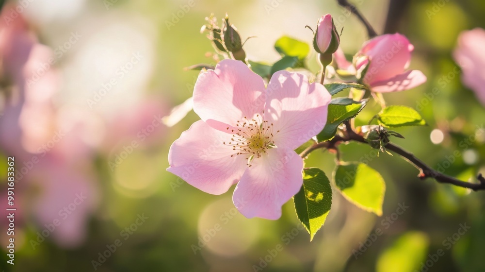Sweetbriar rose pink blossoms fragrant. Generative AI Sweetbriar rose pink blossoms fragrant. Generative AI