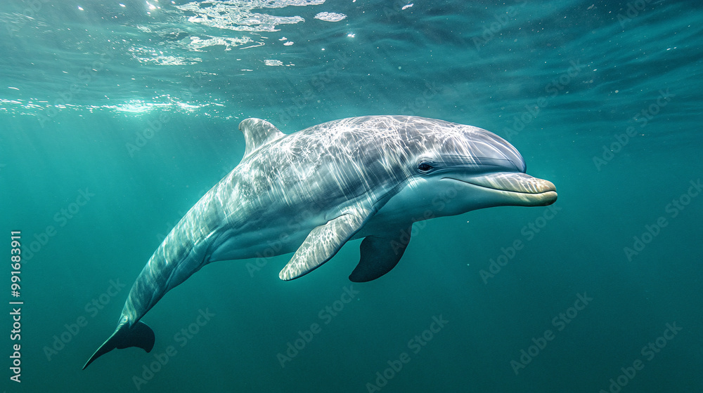 Fototapeta premium Underwater Dolphin in Turquoise Water