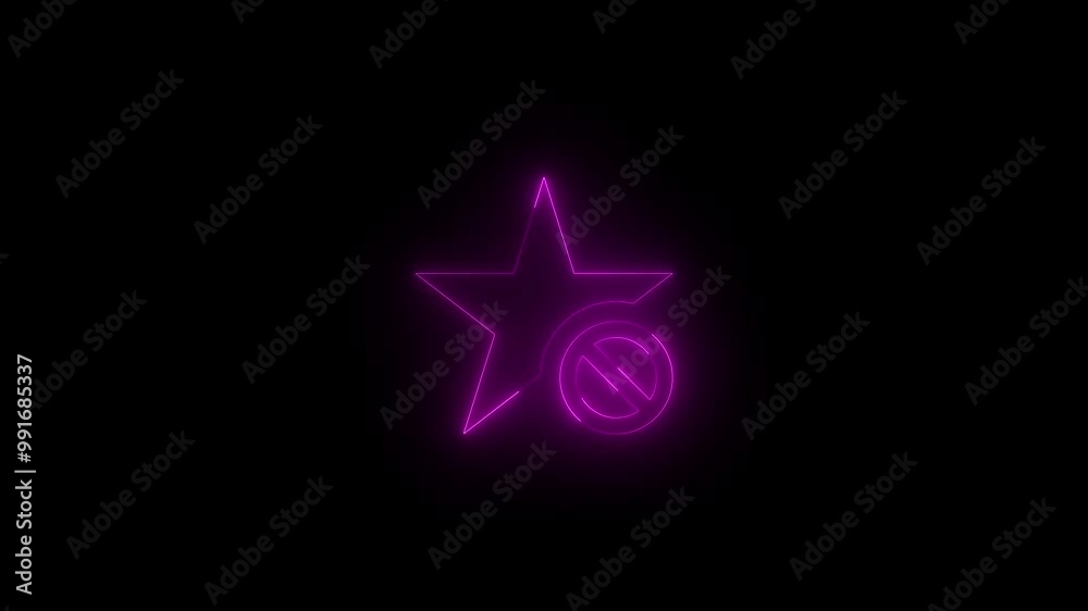 Neon unfavorite icon pink glowing black background animation