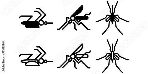 Mosquito vector Icon set. Malaria Mosquito. Insect illustration.